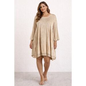 HAH Hot as Hell Cream Crushed Velvet Bell‎ Sleeve Mini Dress FLAW Womens Large
